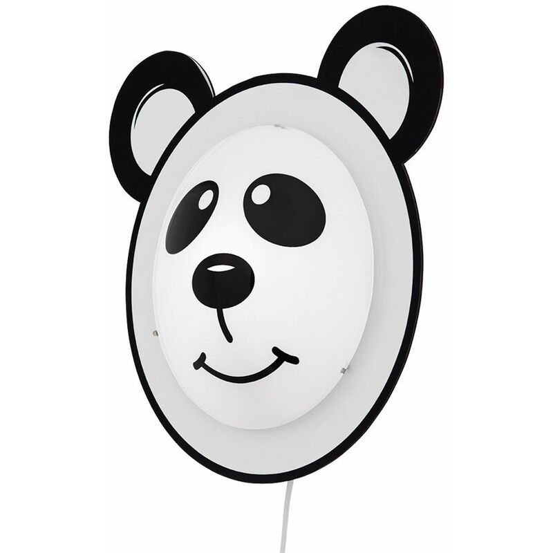 Image of Eglo - Lampada da parete motivo panda illuminazione bambini sala giochi lampada interruttore vetro nero bianco 95746