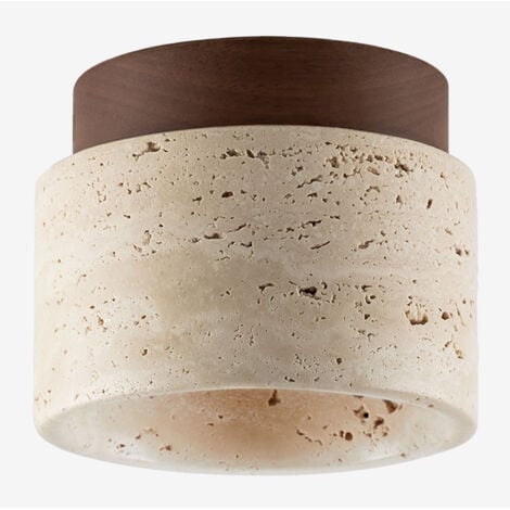 Plafoniera da soffitto Ø10 cm in travertino e legno Davise SKLUM