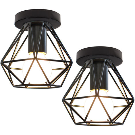 Plafoniera da Soffitto, Ø16cm Mini Diamante Gabbia, Industriale Stile, E27 Attacco per Soggiorno Sala da Pranzo Nero 2 Pezzi