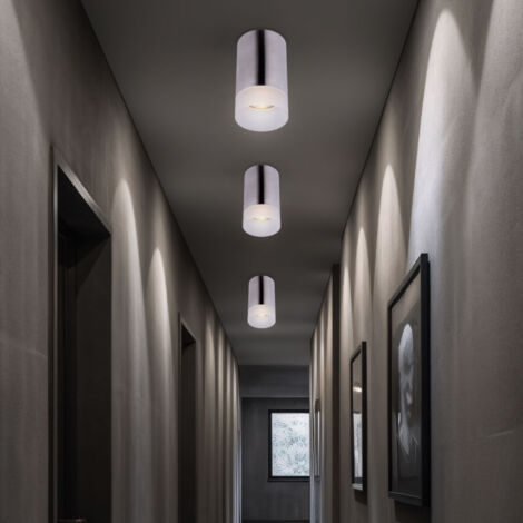 Plafoniera da soffitto in alluminio per soggiorno, sala da pranzo, vetro satinato, 1x GU10, PxH 6,5 x 11 cm, set da 3