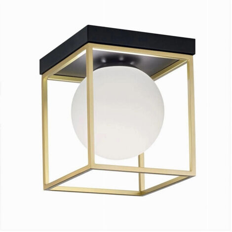 Plafoniera Da Soffitto Lampada In Metallo Nero Bronzo Con Sfera In Vetro G9 C76-1