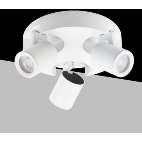 Plafoniera Da Soffitto Lampada Tonda 3 Porta Faretto Orientabile Gu10 Bianco