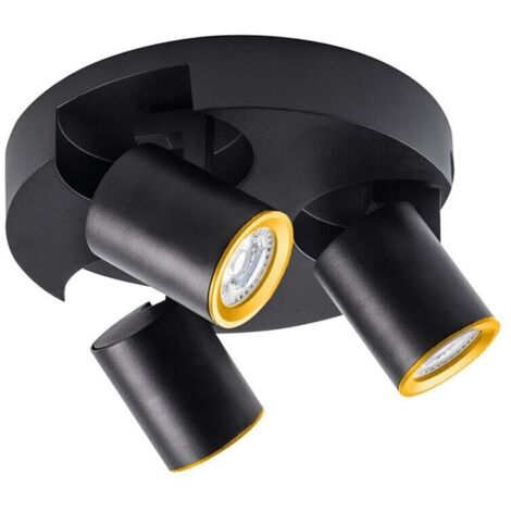 Plafoniera Da Soffitto Lampada Tonda 3 Porta Faretto Orientabile Gu10 Nero