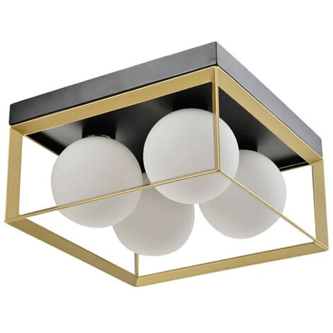 Plafoniera da soffitto minimalista lampada in metallo nero bronzo con 4 sfera in vetro per camera da letto G9
