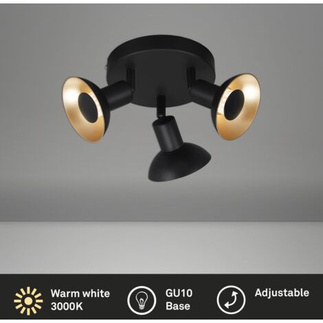 Plafoniera da soffitto orientabile Briloner spot 3 x 5 watt nero - oro Ø 16 cm