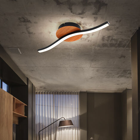 Plafoniera da soggiorno Lampada da soffitto a LED in legno Lampada da soffitto nera camera da letto, metallo acrilico, 1x LED 6W 500Lm 3000K, LxPxH 39,5x13x7 cm