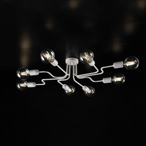 Plafoniera design in ferro Bianco Argento otto luci 83x h17 cm