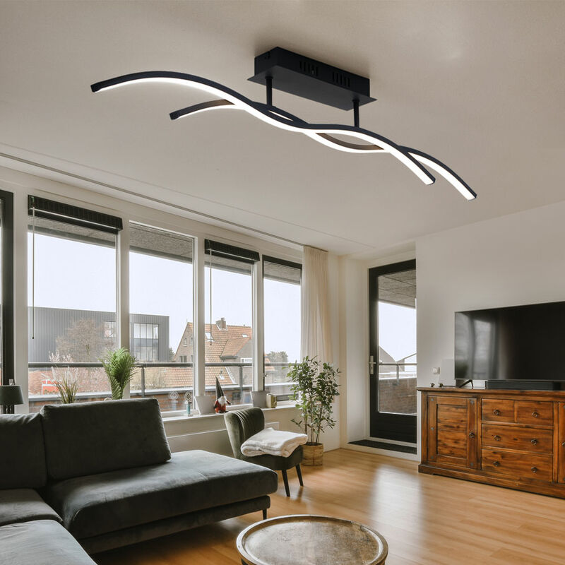 Image of Globo - Plafoniera design lampada soggiorno plafoniera led camera da letto, nero grafite, 20W 1130lm bianco caldo, LxH 88 x 15,5 cm