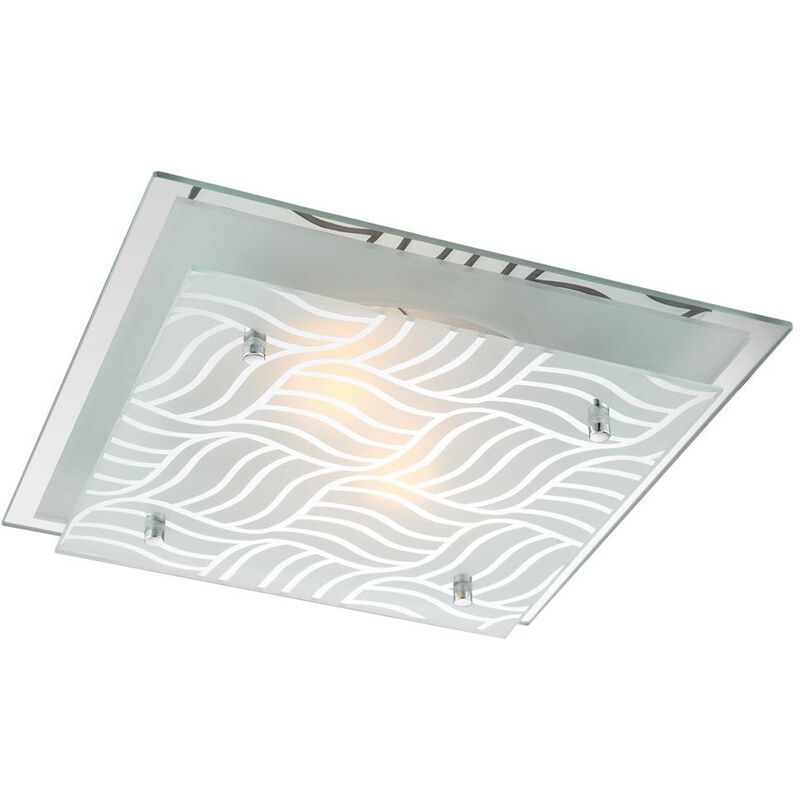 Image of Etc-shop - Lampada da soffitto, lampada da soggiorno, lampada da corridoio, vetro, fantasia, lampada da cucina quadrata, cromo, 2x E27, LxPxA