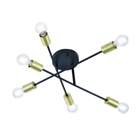 Plafoniera Design Minimal 6 Luci Orientabili Cross Nero e Oro Trio Lighting