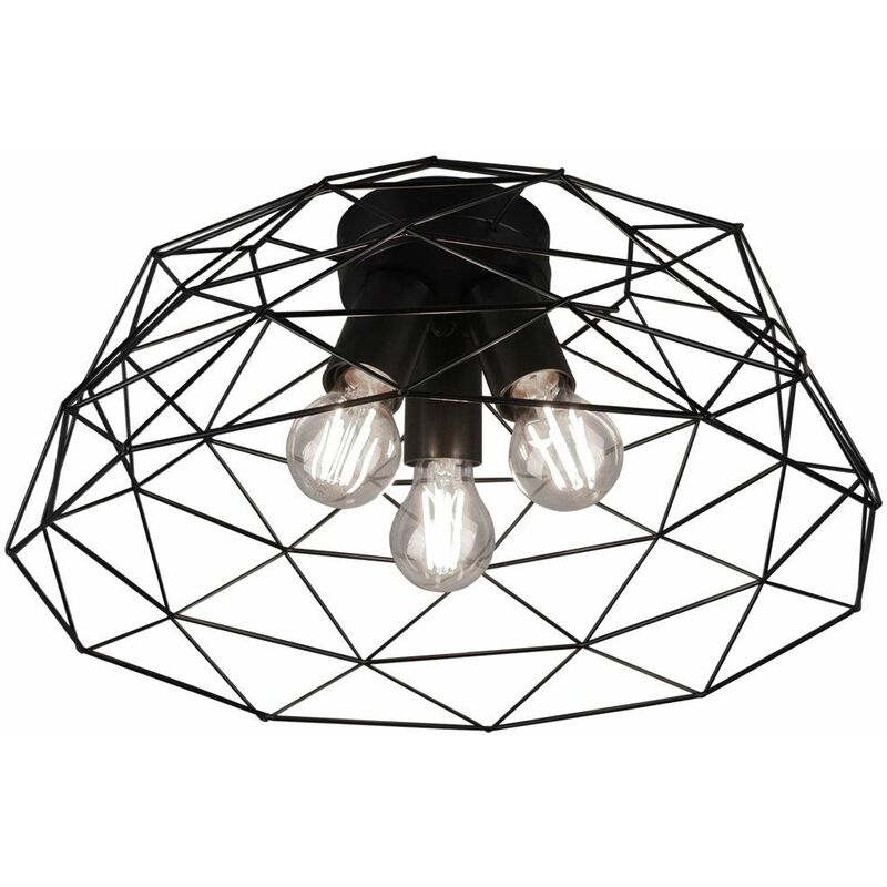 Image of Plafoniera design vintage soggiorno sala da pranzo illuminazione retro gabbia lampada nera Reality R60713032