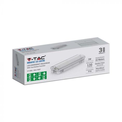 Plafoniera di emergenza led 3w v-tac 6400k ip65 vt-996 7687