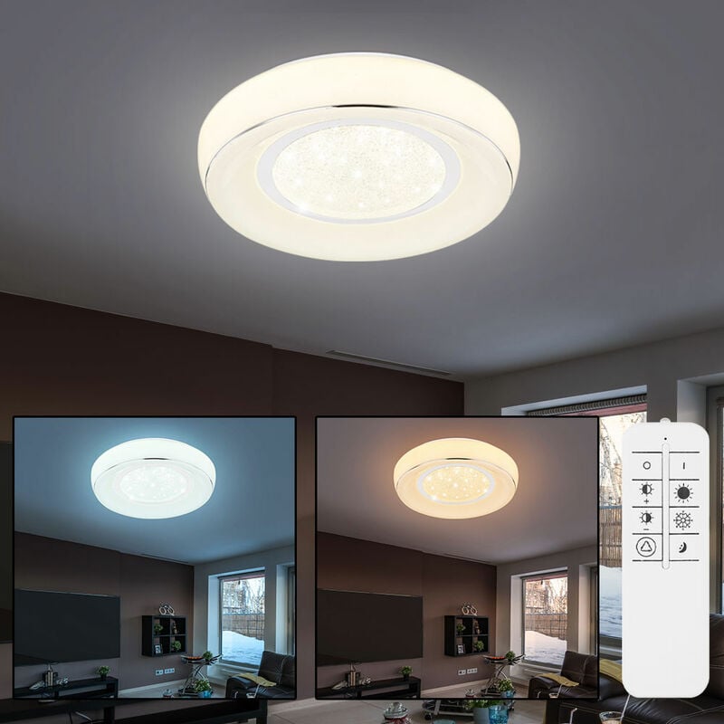 Image of Plafoniera dimmerabile con telecomando Plafoniera led soggiorno cristalli, temperatura colore regolabile con luce notturna, 1x 18W 1300lm 3000-6000K,