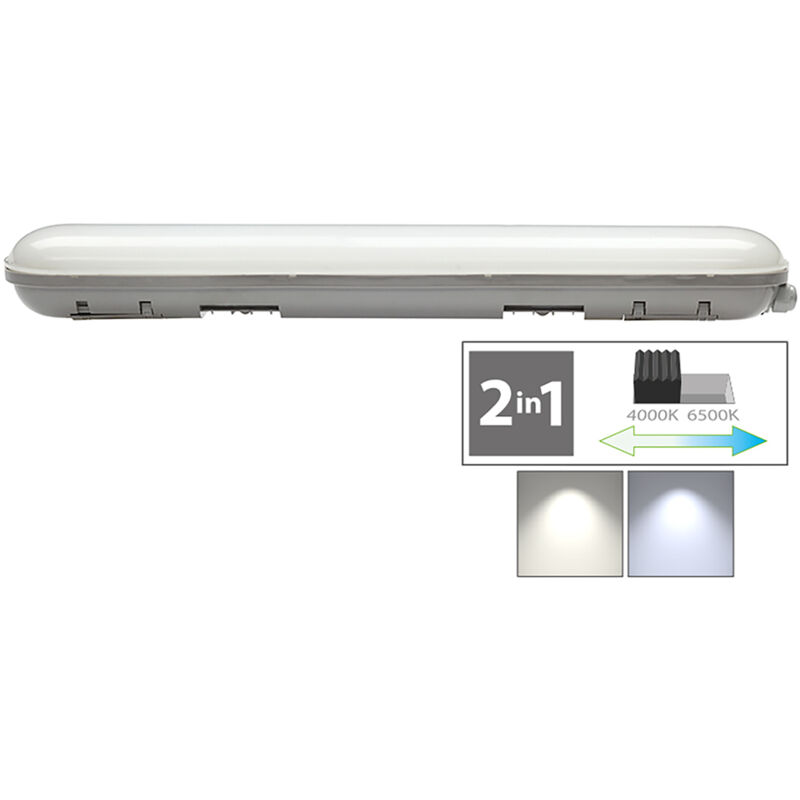 PLAFONIERA DOPPIO TUBO LED CAMBIA TONO 2 x 24W - 4000/6500K mm.600 x 100 x 68 mm