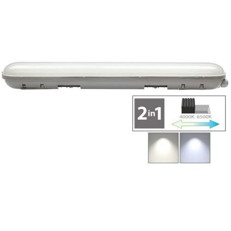 PLAFONIERA DOPPIO TUBO LED CAMBIA TONO 2 x 24W - 4000/6500K mm.600 x 100 x 68 mm