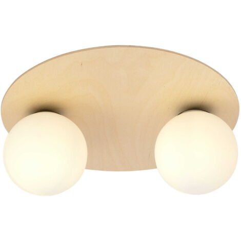 Plafoniera Emibig Kenzo 2 luci E14 legno chiaro vetro