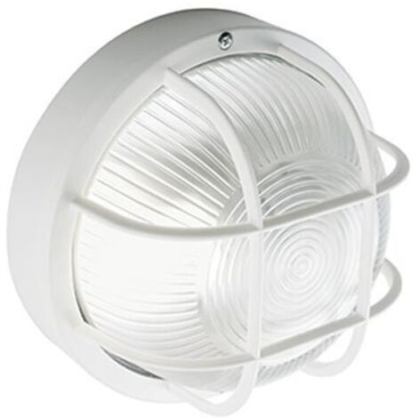 Plafoniera Esterno Con Gabbia Echo Tonda Termoplastica E Vetro Bianco 1 Luce E27