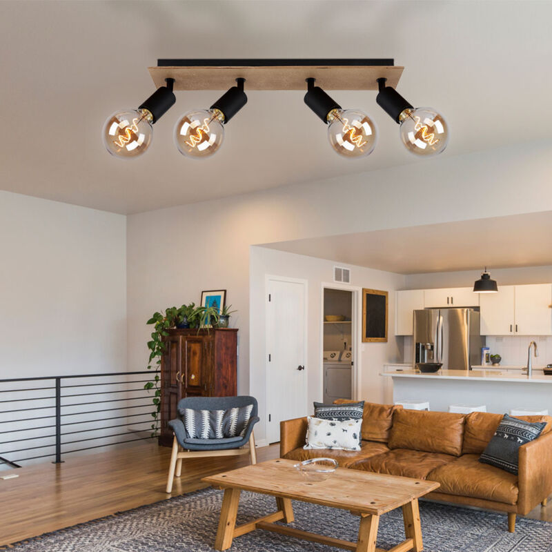 Image of Plafoniera faretto da soffitto faretto lampada sala da pranzo lampada soggiorno lampada corridoio, metallo legno marrone nero, 4 punti mobili, L 49 cm