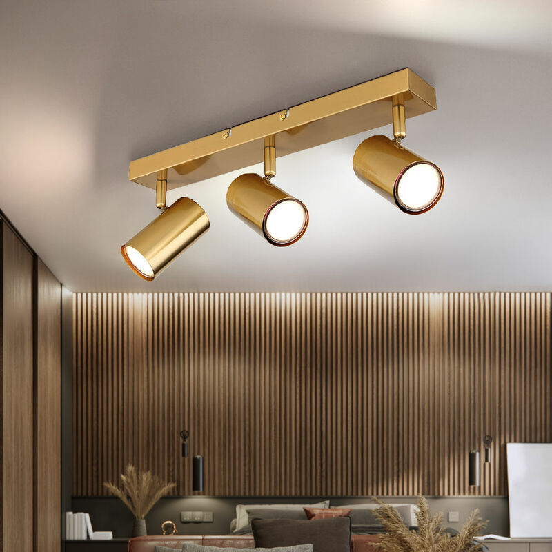 Image of Plafoniera faretto lampada da soffitto lampada da soggiorno lampada da cucina lampada da corridoio, metallo dorato, 3 punti lampadina mobili, l 41 cm