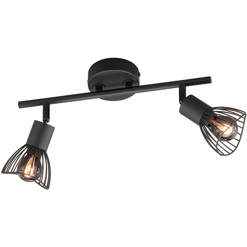 Image of Plafoniera faretto lampada soggiorno Plafoniera industriale 2 fiamme regolabili, griglia in metallo nero, 2x prese E14, LxPxH 30x9,5x19,5 cm