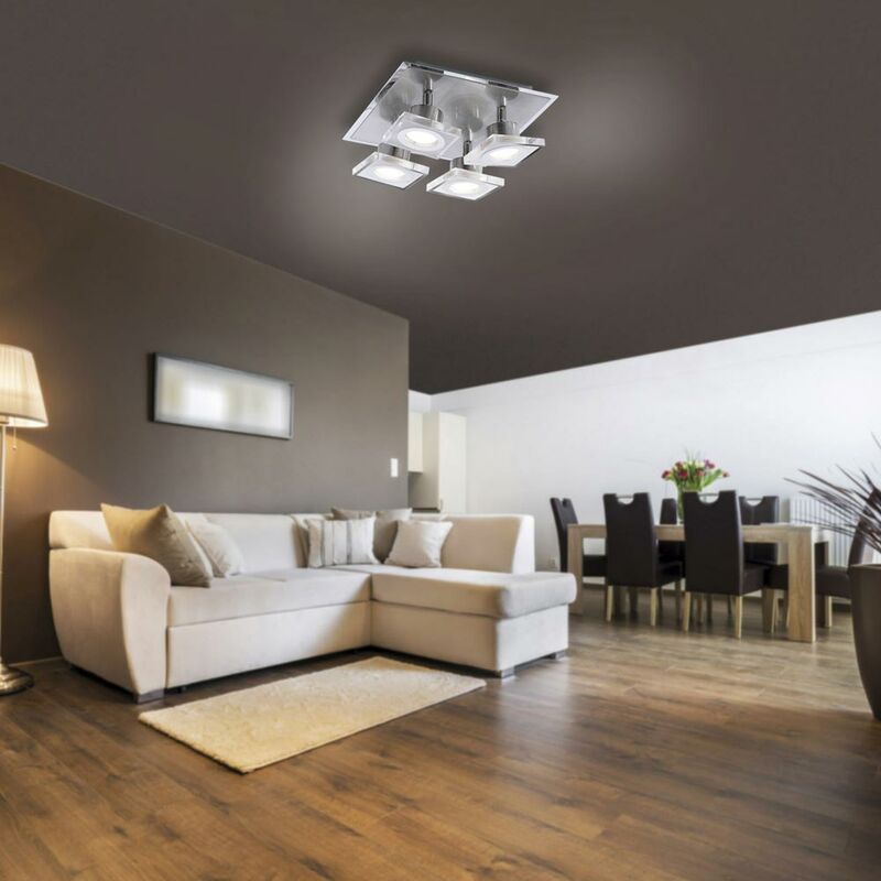 Image of Plafoniera faretto orientabile lampada da soffitto plafoniera dimmerabile per soggiorno, acciaio, 4x 5,5W 350Lm bianco caldo, LxLxA 25x25x11 cm