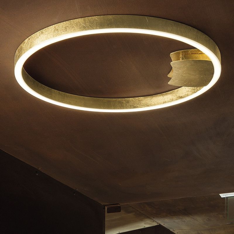Image of Fratelli Braga - Plafoniera moderna loop 2129 pl75 led alluminio lampada parete soffitto, finitura metallo foglia oro - Foglia oro