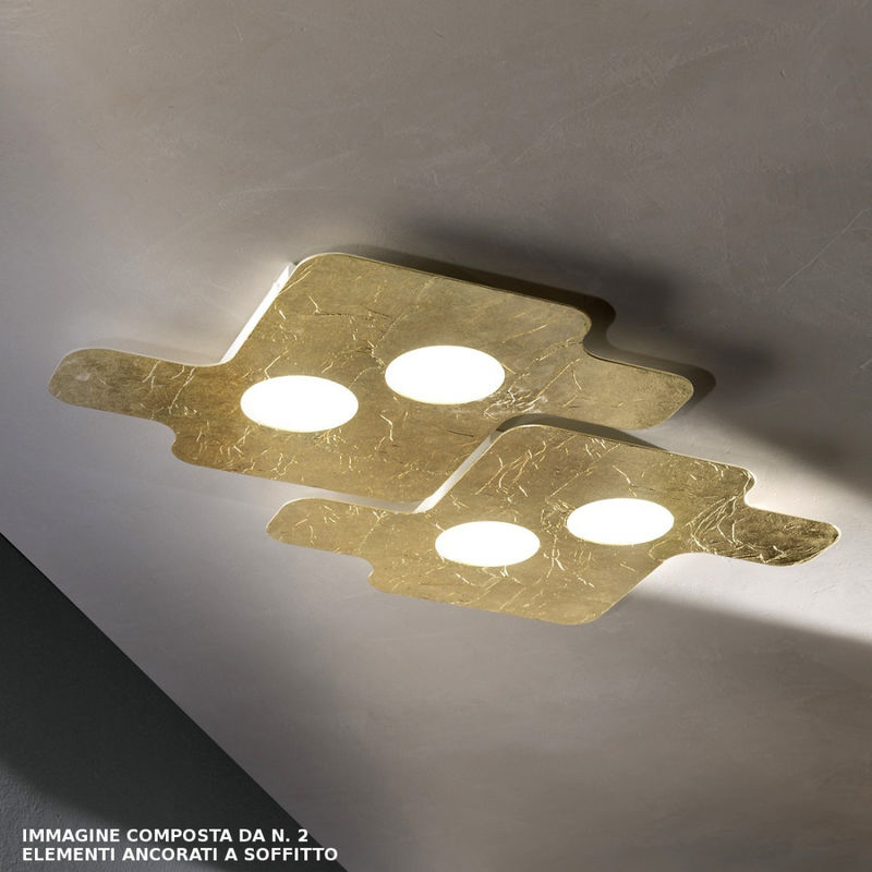 Image of Fratelli Braga - Plafoniera moderna puzzle 2111 pl50 led metallo lampada soffitto parete, finitura metallo foglia oro - Foglia oro
