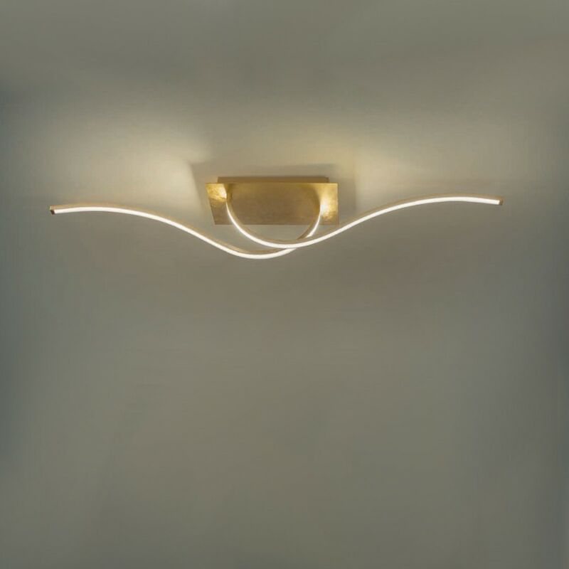 Image of Fratelli Braga - Plafoniera moderna scia 2127 pl2 led metallo lampada soffitto parete, finitura metallo foglia oro - Foglia oro