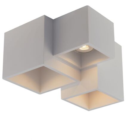 "Plafoniera FOSTER in gesso bianco verniciabile con tre punti luce"
