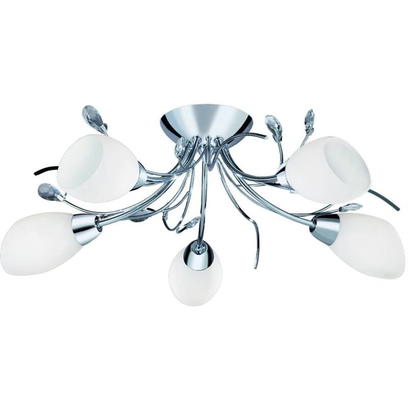 Gardenia - Soffitto multibraccio a 5 luci semincasso chiaro cromato, cristallo e vetro opalino, attacco E14 - Searchlight