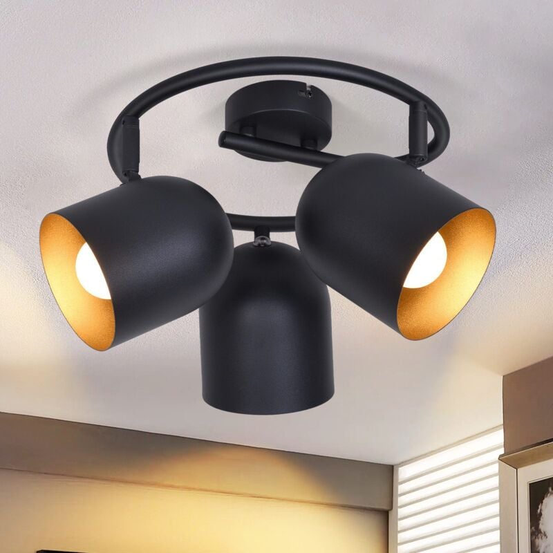 Image of Plafoniera Gbly faretto da soffitto a 3 luci vintage: E14 faretti retrò lampada da soffitto cucina in nero oro faretto industriale faretti da
