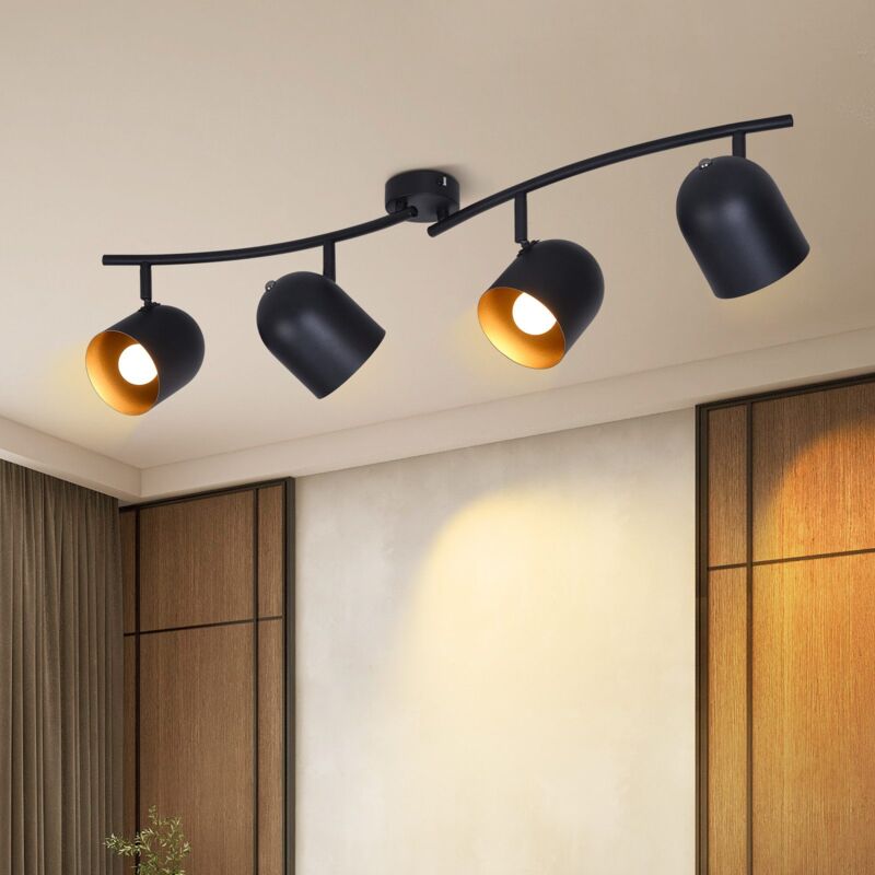 Image of Plafoniera Gbly faretto da soffitto a 4 luci vintage: E14 faretti retrò lampada da soffitto cucina in nero oro faretto industriale faretti da