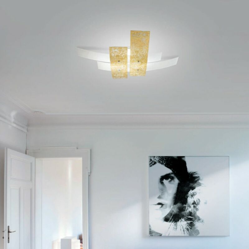 Image of Plafoniera moderna gea luce lara pg e27 led vetro lampada soffitto, vetro foglia oro