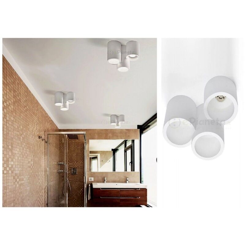 Image of Plafoniera cilindro 3 luci led attacco GU10 in gesso lampada da soffitto moderno bianco verniciabile