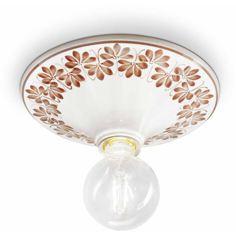 Plafoniera Grande Classica Trieste Bianco Decorato Filo Marrone 1 Luce E27
