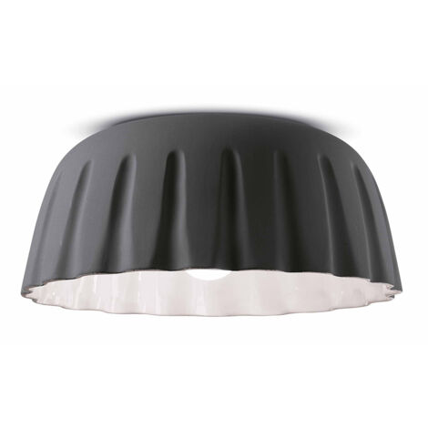 Plafoniera Grande Vintage Decò Madame Gres Ceramica Grigio Nerastro 1 Luce E27