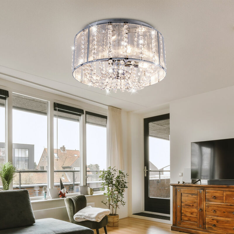 Image of Etc-shop - Plafoniera in cristallo rotonda soggiorno faretto lampada cromata argento in un set con lampadine a led