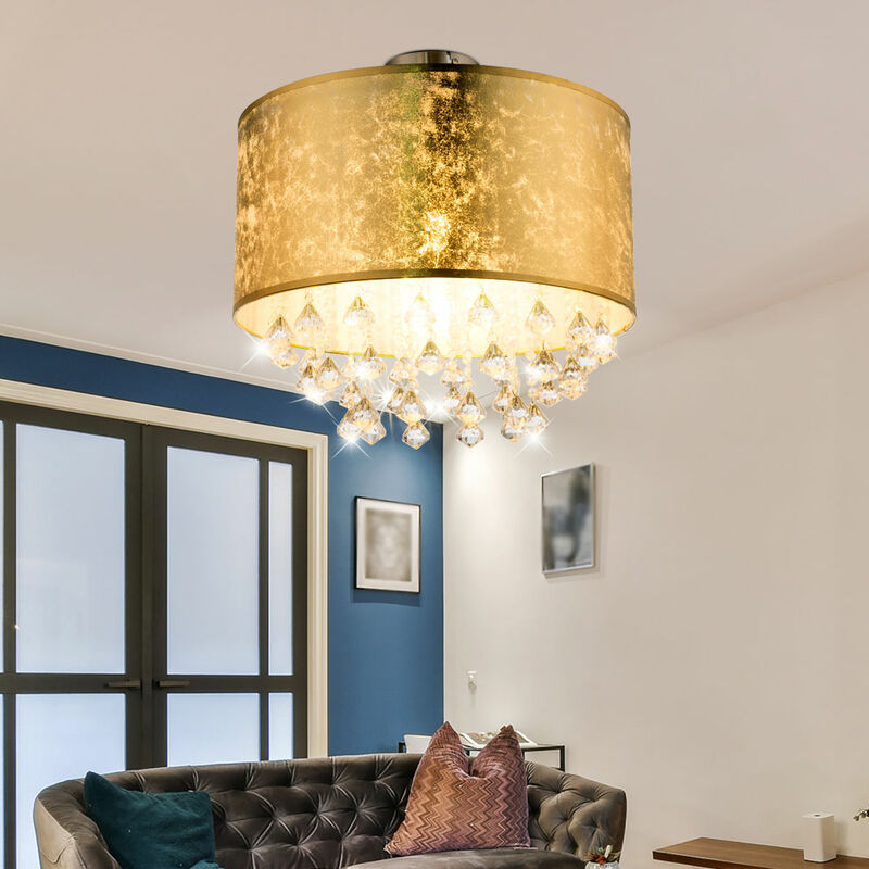 Image of Etc-shop - Plafoniera in cristallo gold soggiorno telecomando Lampada dimmerabile in un set comprensivo di lampadine led rgb
