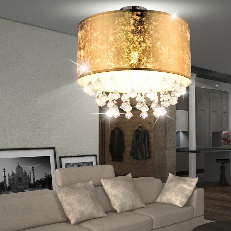 Image of Etc-shop - Plafoniera in cristallo illuminazione soggiorno foglia oro light design in un set comprensivo di lampadine a led