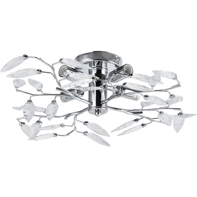 Image of Plafoniera in cristallo lampada a sospensione design led diametro 47,5 cm in metallo cromo argento