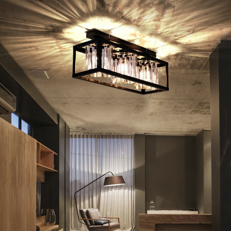 Image of Etc-shop - Plafoniera in cristallo plafoniera nera E27 3 fiamme lampada soggiorno moderna, metallo vetro fumè, 3x E27 LxH 51x17 cm