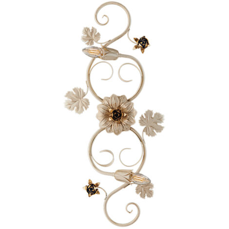 Plafoniera in ferro Avorio decape rose Oro due luci 73x2x h17 cm