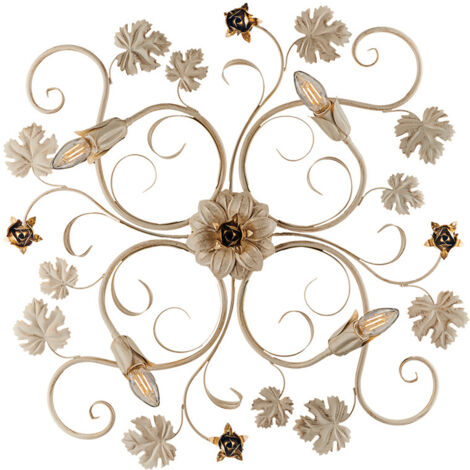 Plafoniera in ferro Avorio decape rose Oro quattro luci 76x67x h17 cm