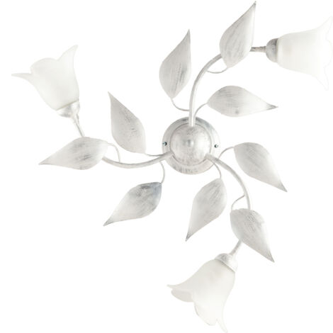 Plafoniera in ferro Bianco Argento tre luci vetri Alabastro Bianchi 67x h20 cm