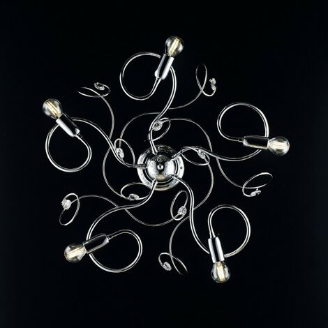 Plafoniera in ferro cromato lucido con strass in cristallo 5 luci 54xh. 21 cm