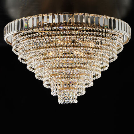 Plafoniera in ferro e ottone dorato con strass 8 luci H.43 - Ø62