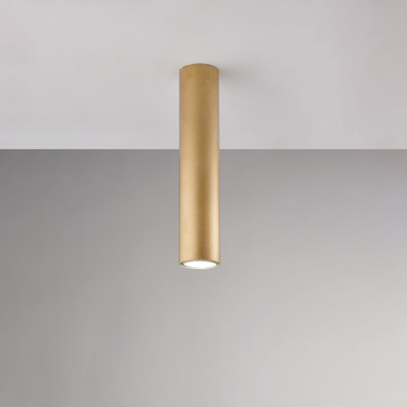 Plafoniera in ferro laccato bianco GU10 con decorazione oro antico 1 luce H.30 - Ø8