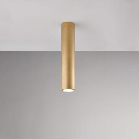 Plafoniera in ferro laccato bianco GU10 con decorazione oro antico 1 luce H.30 - Ø8