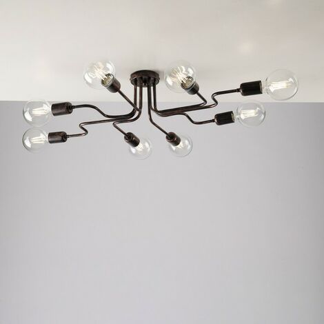 Plafoniera in ferro Nero con decorazione Rame otto luci 83x66x h17 cm