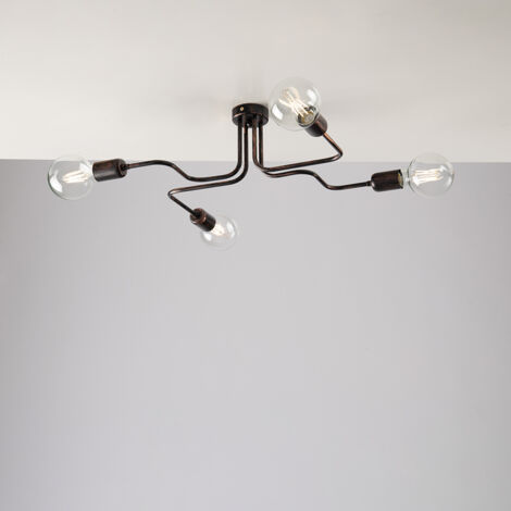 Plafoniera in ferro Nero con decorazione Rame quattro luci 57x44x h17 cm